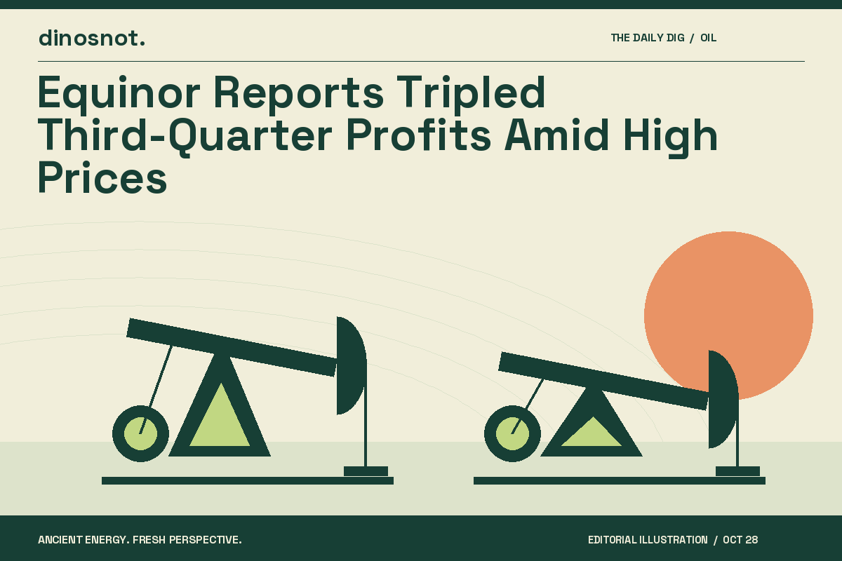 Original editorial illustration of oil pumpjacks for “Equinor Reports Tripled Third-Quarter Profits Amid High Prices”.